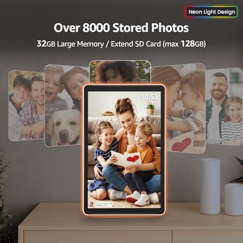 ApoloSign Neon Light Digital Picture Frame – 10.1″ HD Display | AI Color-Changing LED Strip Digital Photo Frame | Quick Share Photos/Videos, Easy Setup in Frameo App | Best Digital Frame for Gifting
