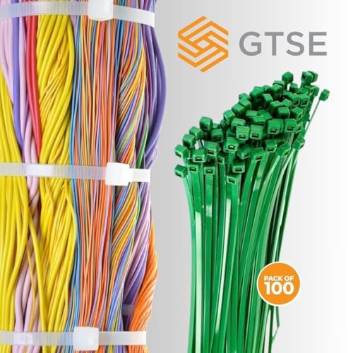 Image of GTSE 8 inch Green Zip Ties, 100 Pack, 50lb Strength, UV Resistant Strong Nylon Cable Ties, Self-Locking 8 Inch Tie Wraps