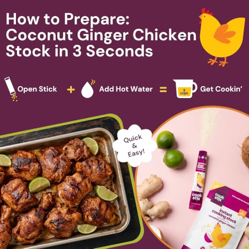 Image of Coconut Ginger Chicken Stock Powder, 6g Protein, 1 Packet = 3 Cups Broth