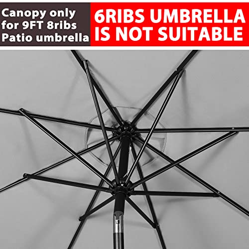 Image of ABCCANOPY 9ft Outdoor Umbrella top for Patio Market Umbrella Replacement for Canopy with 8 Ribs(Light Gray)