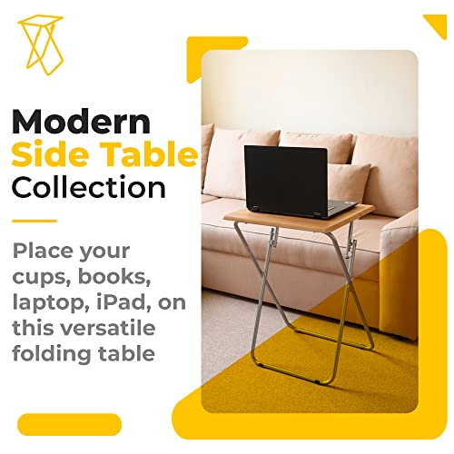 SG Traders Side Folding Coffee Table, Small TV Snack Tray for Eating, Sofa Laptop Desk, Outdoor Foldable Camping Tables, Natural Wood Colour, L48 x W38 x H66 CM - Image 3