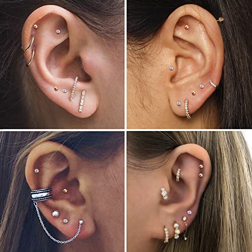 FIBO STEEL 12 Pairs 20G Cartilage Earrings Stud for Women Men Stainless Steel Tiny 2mm & 3-8mm Studs CZ Round Ball Flatback Earring Set4