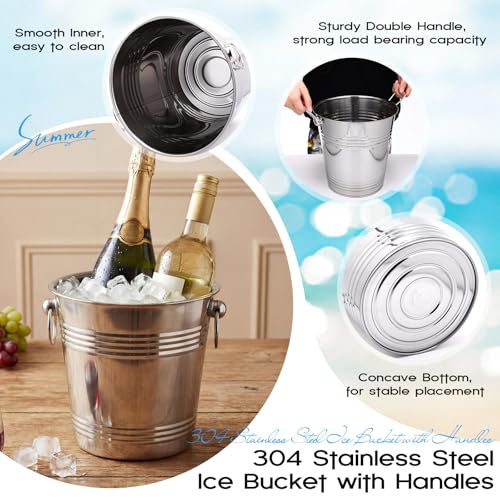 meekoo 10 Packs 8.4QT / 8L Champagne Ice Bucket Bulk Stainless Steel Ice Buckets with Handle Metal Silver Chiller Buckets for 250th Party Bar Supplies Insulated Beer Wine Cooler Bucket by meekoo - Used condition - Image 3