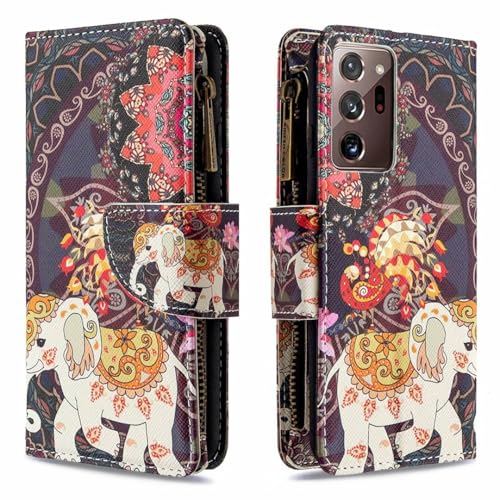 Coque iPhone 16 Pro Max fleur éléphant étui zippé anti-choc pour ranger vos cartes