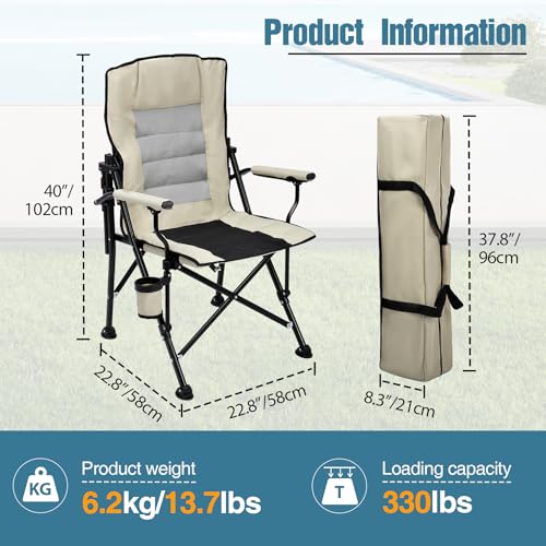REDCAMP Oversized Padded Camping chair for Adults with Adjustable Backrest, High Back Heavy Duty Folding Chair with Lumbar for Fishing,Garden,Outdoor,Travel - Image 3
