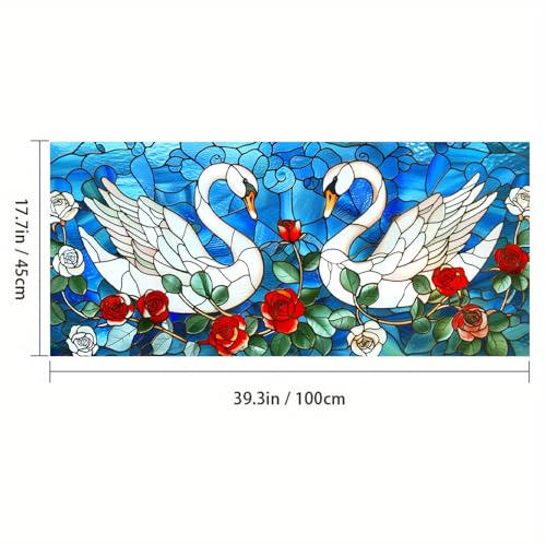 Película decorativa ventana vidriera cisne y rosa 39.3×17.7 pulg miniatura 3