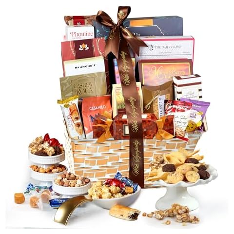 Broadway Basketeers Sympathy Gift Basket Deluxe, Condolences Gifts for Loss, Bereavement or Kosher Shiva, Food Care Package for Delivery With Chocolate, Snacks & Sweets Cover