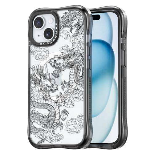 Rosarnnah for iPhone 15 Case Aesthetic Black, Dragon