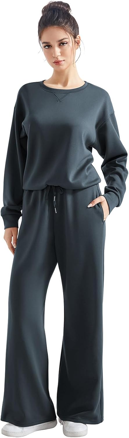 SUUKSESS Women Modal Fall 2 piece outfits Oversized Sweatshirt Wide Leg Pants - Image 4