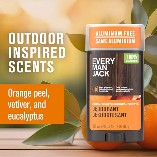 Image of Every Man Jack Citrus + Eucalyptus Men's Deodorant - Stay Fresh with Aluminum Free Deodorant For all Skin Types - Odor Crushing, Long Lasting, with Naturally Derived Ingredients - 3oz (3-Pack)