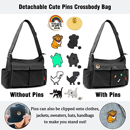 Captain Blues Canvas Messenger Bag Umhängetasche Crossbody Schulter Tote Hobo Bag für Frauen und Männer - Große Tasche mit mehreren Fächern (Schwarz)