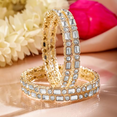 Image of Rubans Bangles Set of 4 American Diamond Zirconia Stylish Trendy Jewellery Gift for Women & Girls