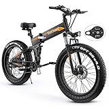 Electric Bike, TotGuard 26' Fat Tire Electric Bike for Adults 500W Ebike Foldable Adult Electric Bicycles with 21.6MPH 40MILES Electric Mountain Bike,48V 10Ah Battery,Lockable Suspension Aluminum Fork