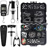 Hungdao 252 Pcs Fishing Tool Kit Include Terminal Tackle Kit Fish Hook Remover Tool Fish Lip Gripper Digital Fish Scale Fishing Pliers Fishing Lanyard Sheath Fishing Gear with Tackle Box (Classic)
