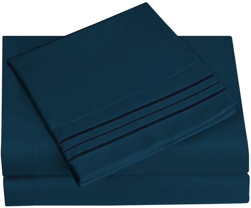 HC COLLECTION 1800 Series Microfiber Sheet & Pillow Case Set(Full, Navy Blue)