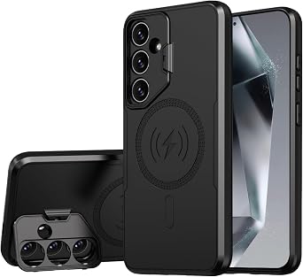 Galaxy S24 5G Phone Cases,Designed for Samsung S 24 24S 5g with Camera Lens Protector,Built-in Camera Ring Stand Kickstand,Military Grade Heavy Duty Shockproof Cover for Women Men 6.2" inch Black