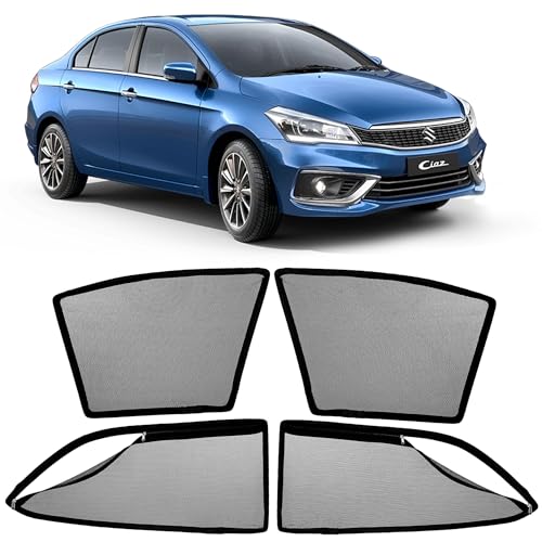 Image of AutoStory Magnetic Car Sunshade for Ciaz 2014-2025 | Front Half Cut for Mirror Visibility + Rear Full Coverage with Zipper | Heavy Heat & UV Protection | Privacy Side Window Curtains Shades