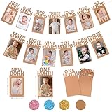Crosize 4'' x 6'' or 5'' x 7'' 1st Birthday Photo Banner from Newborn to 12 Months, Boy or Girl Monthly Milestones Garland, One Year Old First Birthday Photo Banner Decorations with Frame (Kraft)