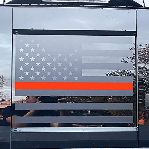 Image of Xinghe for 2004-2018 Chevy Silverado GMC Sierra Chevrolet Colorado, Rear Middle Window Firefighter American Flag Decals, Matte Black