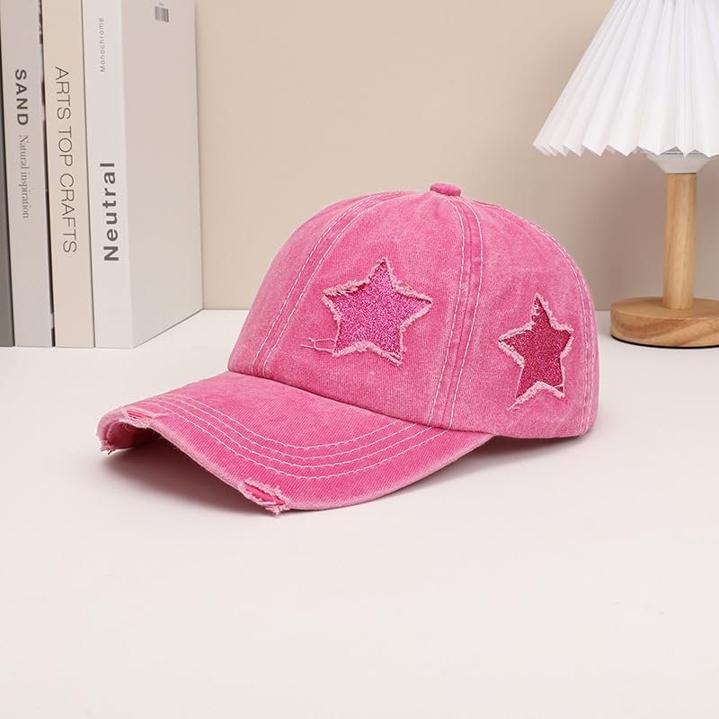 Image of Washed Scratch Frayed Baseball Cap Retro Adjustable with Five-Pointed Stars for Men Women Trucker Cap Unisex