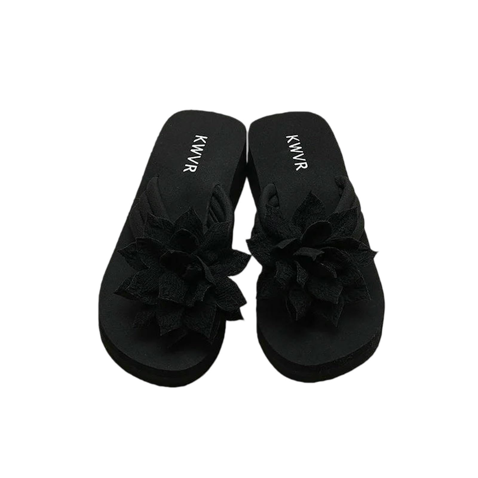 Gyios Flip Flops Men Sponge Cake Thick Sole Summer Women's Versatile Conch Anti-slip Sandals Beach Shoes-black Flower-39