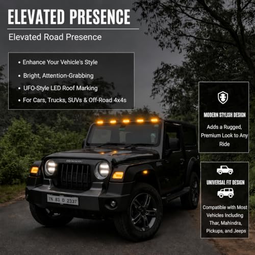 Image of UBH Roof Marker LED Lights For Cars, Trucks, Or Suv 4 X 4 Thar (UFO) (UFO 5 AMBER)