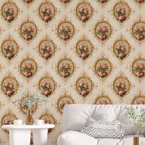 Image of PAPER PLANE DESIGN Vintage Floral Vinyl Self Adhesive Wallpaper Peel & Stick, Waterproof, Stain-Proof & Easy to Clean | 16 in X 90 in, Decor for Bedroom, Hallway, Living Room (D)