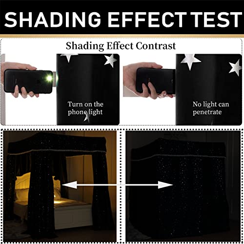 Scmty Luxury 100% Lightproof Blackout 4 Corner Post Bed Curtain Canopy For Bed Bedroom Decoration 100% Shading Privacy Protection For Adults Girls Boys Bed Canopies Bed (Black, King) #TOP5
