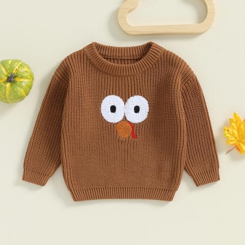 YOKJZJD Toddler Baby Boy Girl Thanksgiving Outfit Turkey Chunky Knit Sweater Romper Warm Long Sleeve Sweatshirt Fall Clothes2
