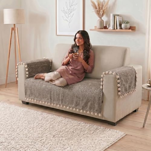 Image of Story@Home Chenille Sofa Cover 2 Seater (76x122Cm) & Arm Rest Covers | Anti Slip Sofa Mat for 1 /2 /3 Seater & L Shape Sofa Cover | Measure Your Sofa & Create Your Own Set - Caramel & Cream