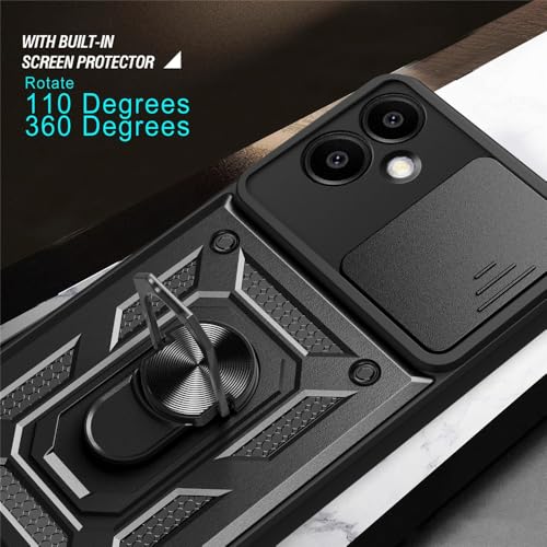 Image of Heavy Duty Back Case Cover for Samsung Galaxy A06 5G, Shockproof Samsung Galaxy A06 Back Cover, Ring Case with Kickstand and Camera Protection Shutter - Black