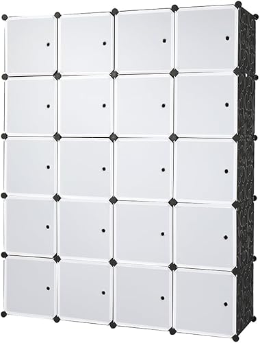 Miniatura 8 de Armario de almacenamiento de 20 cubos, organizador de ropa portátil con barra para colgar, diseño apilable, resistente y elegante, fácil de montar,