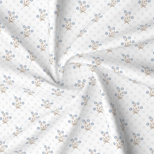 Image of Layers 100% Cotton Bedsheet for Double Size Bed | Lumina Floret Collection | 144 TC Soft & Breathable | Floral Print with 2 Pillow Covers | Wrinkle Free | 3 Piece Bedding Set - Blue & White