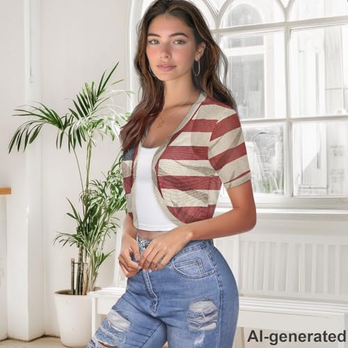 Image of Women's Shrug Short Sleeve Bolero Open Front Knit Party Tulle Cardigan Cropped Cardigan Shoulder Cover Up