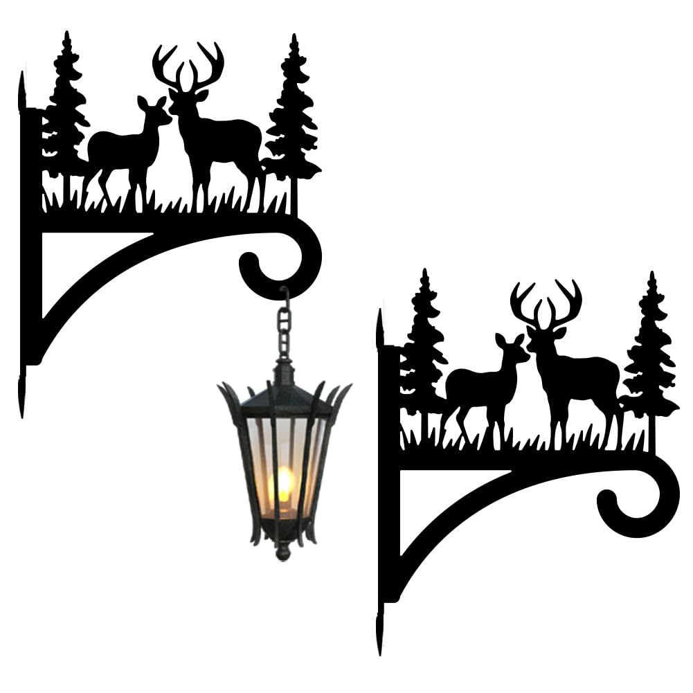 peacoblue 2Pack Iron Plant Hangers Hooks for Outdoor Indoor Hanging Plants Flower Fern Pot Lantern Bird Feeder Wind Chime, 30.5×38cm Deer and Tree Metal Wall Holder for Porch Garden Farmhouse — image 1