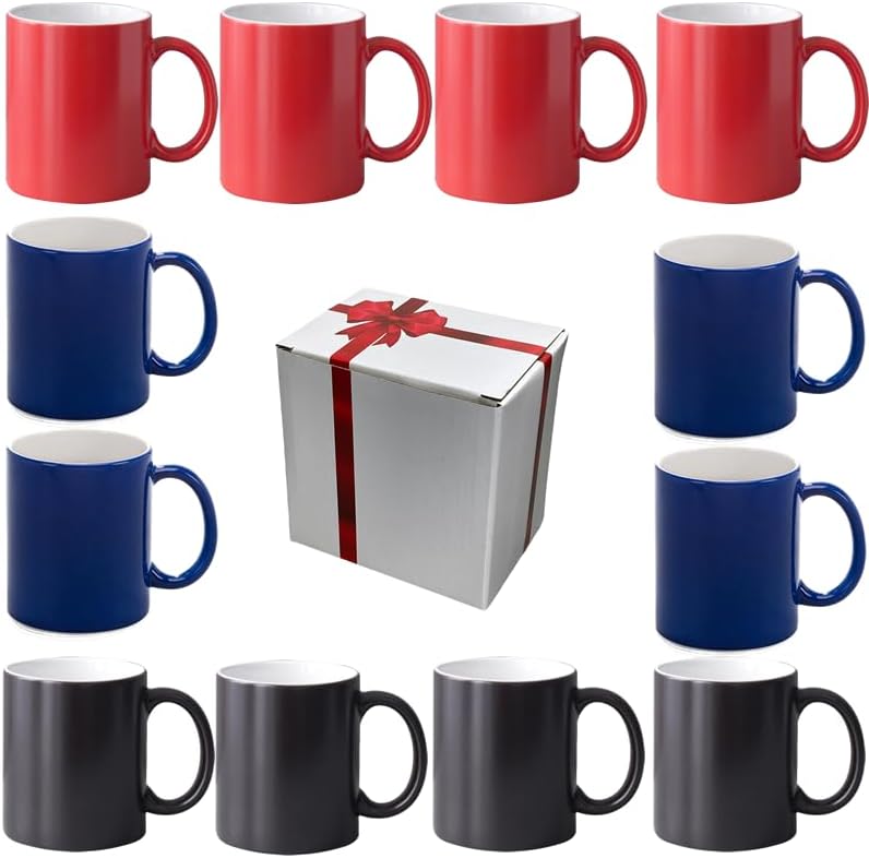 12pcs sublimación 11oz café cambiante color tazas en blanco rojo azul y negro