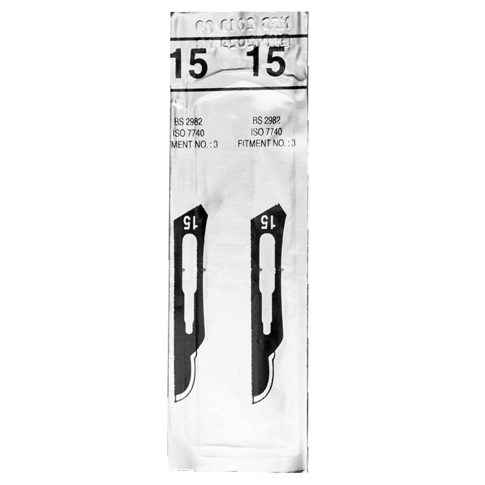 Set - 50 piezas hojas de bisturí No. 15 y mango de bisturí No. 3 - Hojas de repuesto para bisturí hechas de acero al carbono - Estéril