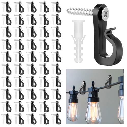 BQMEZRNUS 50Pack Q-Hanger Screw in Hooks Screw Hooks with Safety Buckle for Light Wire for Hanging String Lights Plants Indoor and Outdoor Hanger Hook Garage New Year Party for Outdoor String Lights