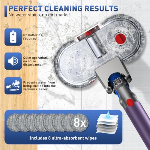 NIKYJM Tête de Vadrouille Electrique pour Dyson V7/V8/V10/V11/V15 Tête de Balai Électrique avec Réservoir d'eau Amovible, Réservoir de Remplissage et 8 Vadrouille Lavable pour Parquet Sols Durs – vue 6