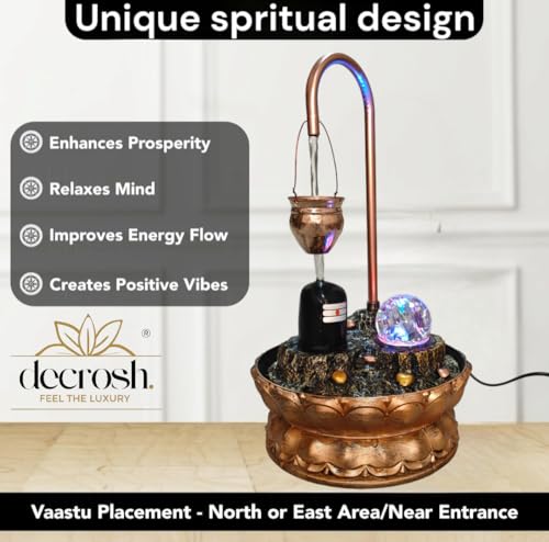 Image of Decrosh Copper Metal Shivling Water Fountain with Crystal Ball for Home Decor Showpiece Tabletop Waterfall Decoration | Indoor & Outdoor
