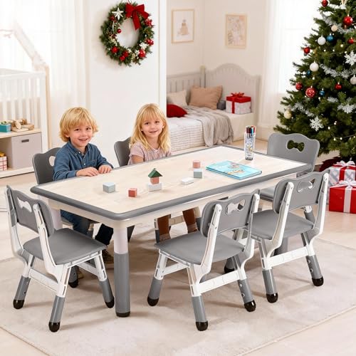 Garvee Kids Table and 6 Chair Set Activity Art Craft Tables for 6-Gray