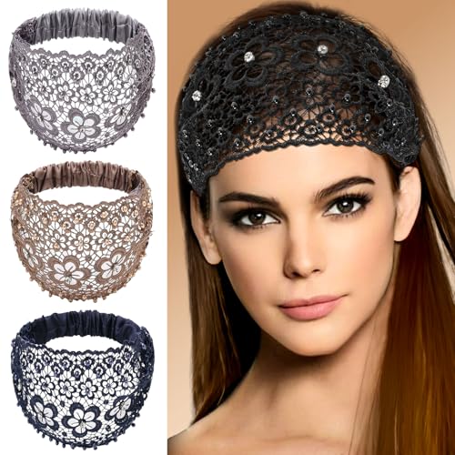 4 Pcs Wide Lace and Boho Style Headband For Women,Boho