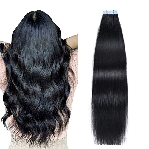 Image of SUYYA Tape In Hair Extensions Human Hair 30 Inch #1 Jet Black