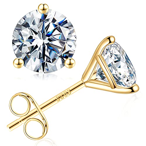 Smilest Moissanite Stud Earrings For Women, 3 Ct D Color Vvs1 Clarity Brilliant Round Cut Simulated Diamond Earrings 18K Gold Vermeil S925 Sterling Silver 3-Prong Moissanite Earrings For Women Men #TOP22