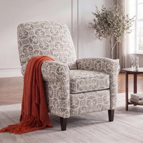Image of Printed Linen Fabric Manual Recliner Chair with Rolled Armrest,Gray