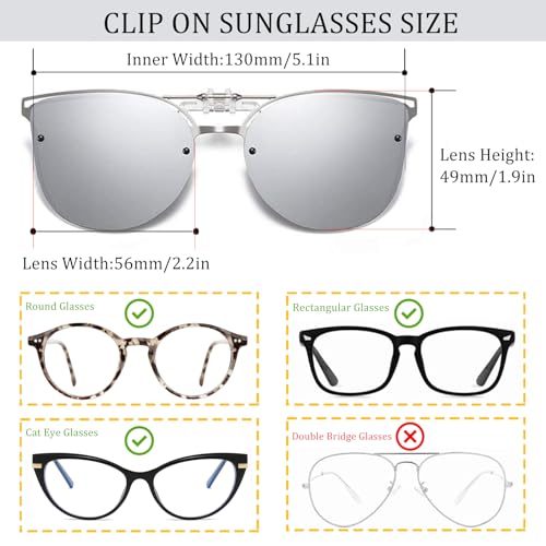 Image of Polarized Clip on Sunglasses over Prescription Glasses Anti-Glare UV Protection Cat Eye Flip up Clip-on Eyeglasses