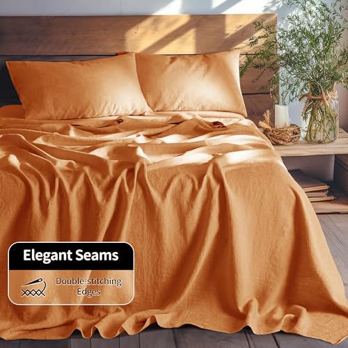 Image of LBRO2M 100% French Pure Linen Sheet Set 4Pcs, 16 inch Deep Pocket Queen Size