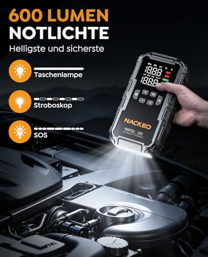 8000A Starthilfe Powerbank für Pkw mit Kompressor (160PSI), 12V Auto Starthilfe Powerbank für Benzin & bis 12L Diesel… – Ansicht 5
