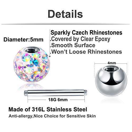 Studs Earrings Set Screw On Backs For Women Hypoallergenic Helix Tragus Cartilage Piercing 18G Zhiyaor (3Pairs-Mixed Color) #TOP2