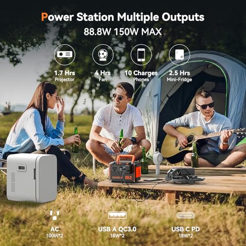 Image of MARBERO 88.8Wh Portable Power Station with 30W Solar Panel 150W Peak Camping Solar Generator Power Bank with AC Outlet(2*AC,2*USB A, 2*USB C,) for Outdoor Travel Home Emergency Blackout Hurricane